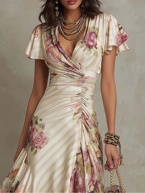 Alba | Elegante vestido midi retro de satén floral