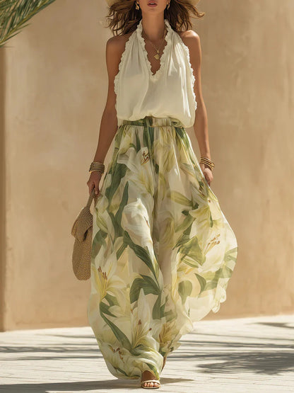 Helena | Conjunto con estampado floral · Top y pantalón fluido