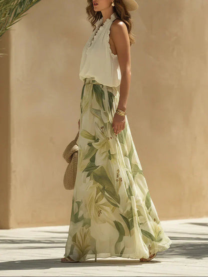 Helena | Conjunto con estampado floral · Top y pantalón fluido