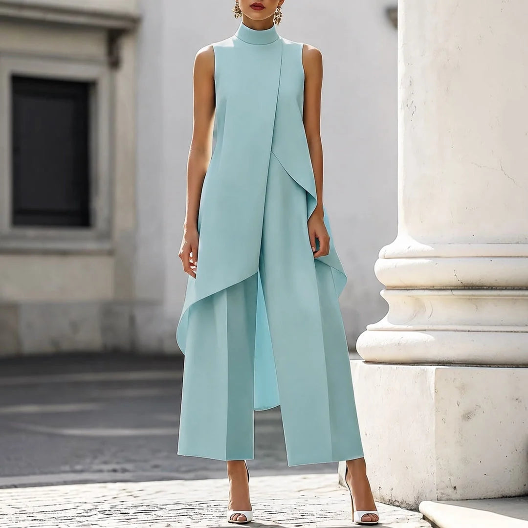 Valentina | Mono elegante con top de cuello alto drapeado
