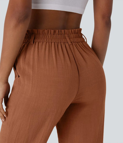 Joana | Pantalones Capri de alto en bolsillos y aspecto de lino