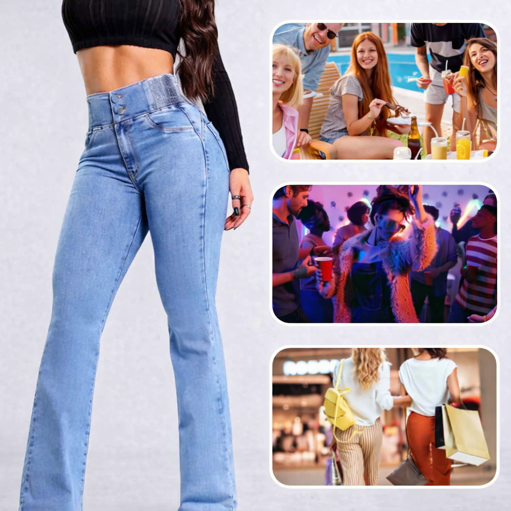 Jeans Acampanados Elásticos de Talle Alto