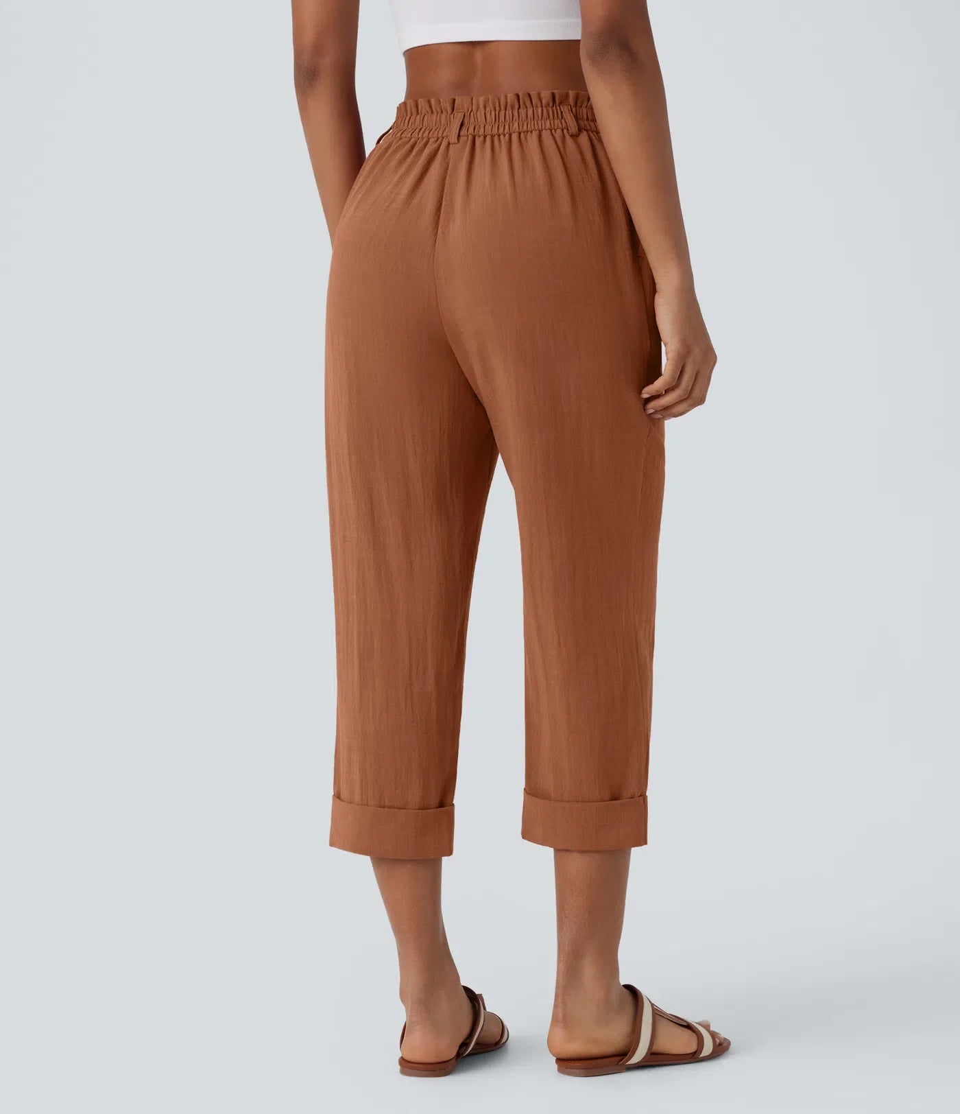 Joana | Pantalones Capri de alto en bolsillos y aspecto de lino