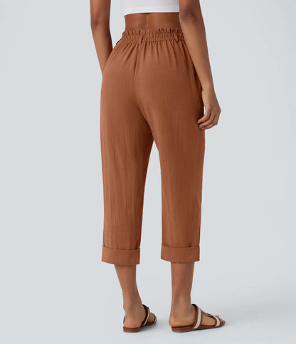 Joana | Pantalones Capri de alto en bolsillos y aspecto de lino