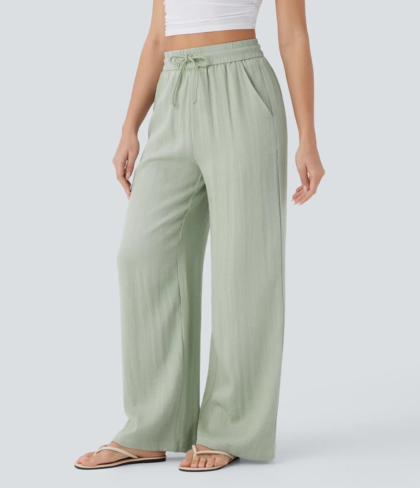 Moderno | Pantalón Lino Cintura Alta con bolsillos