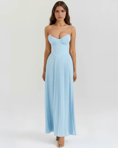 Celeste | Vestido plisado azul formal · casual