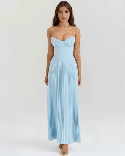 Celeste | Vestido plisado azul formal · casual