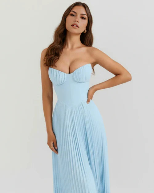 Celeste | Vestido plisado azul formal · casual