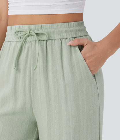 Moderno | Pantalón Lino Cintura Alta con bolsillos