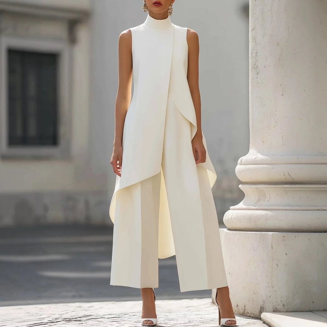 Valentina | Mono elegante con top de cuello alto drapeado
