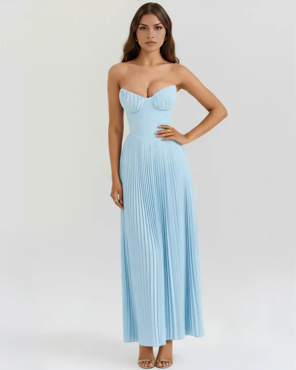 Celeste | Vestido plisado azul formal · casual