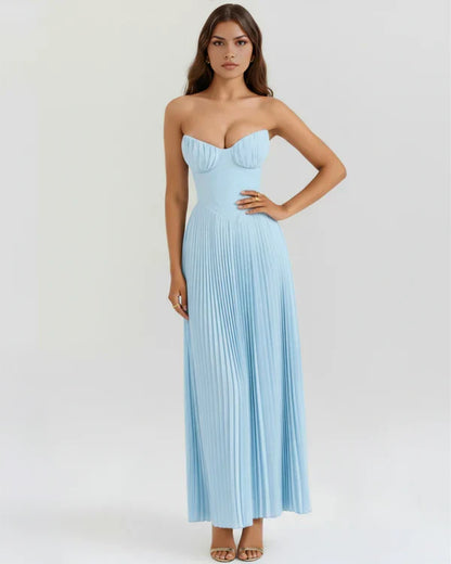 Celeste | Vestido plisado azul formal · casual