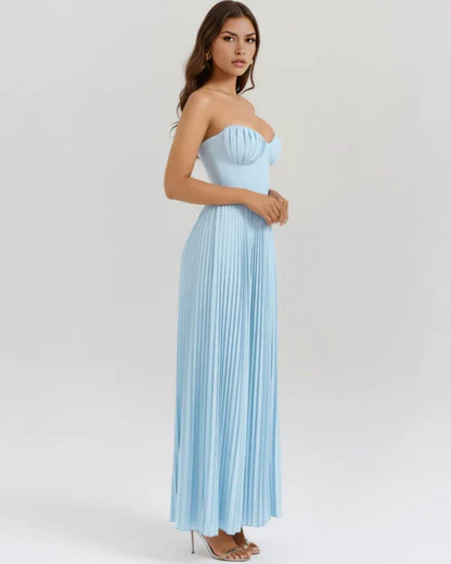 Celeste | Vestido plisado azul formal · casual