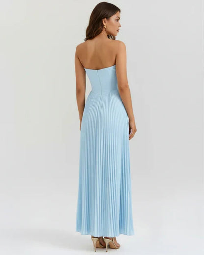 Celeste | Vestido plisado azul formal · casual