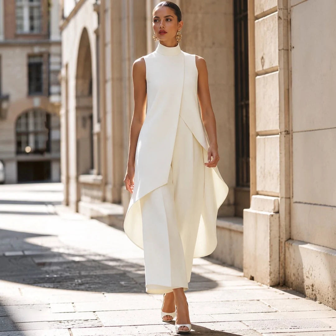 Valentina | Mono elegante con top de cuello alto drapeado