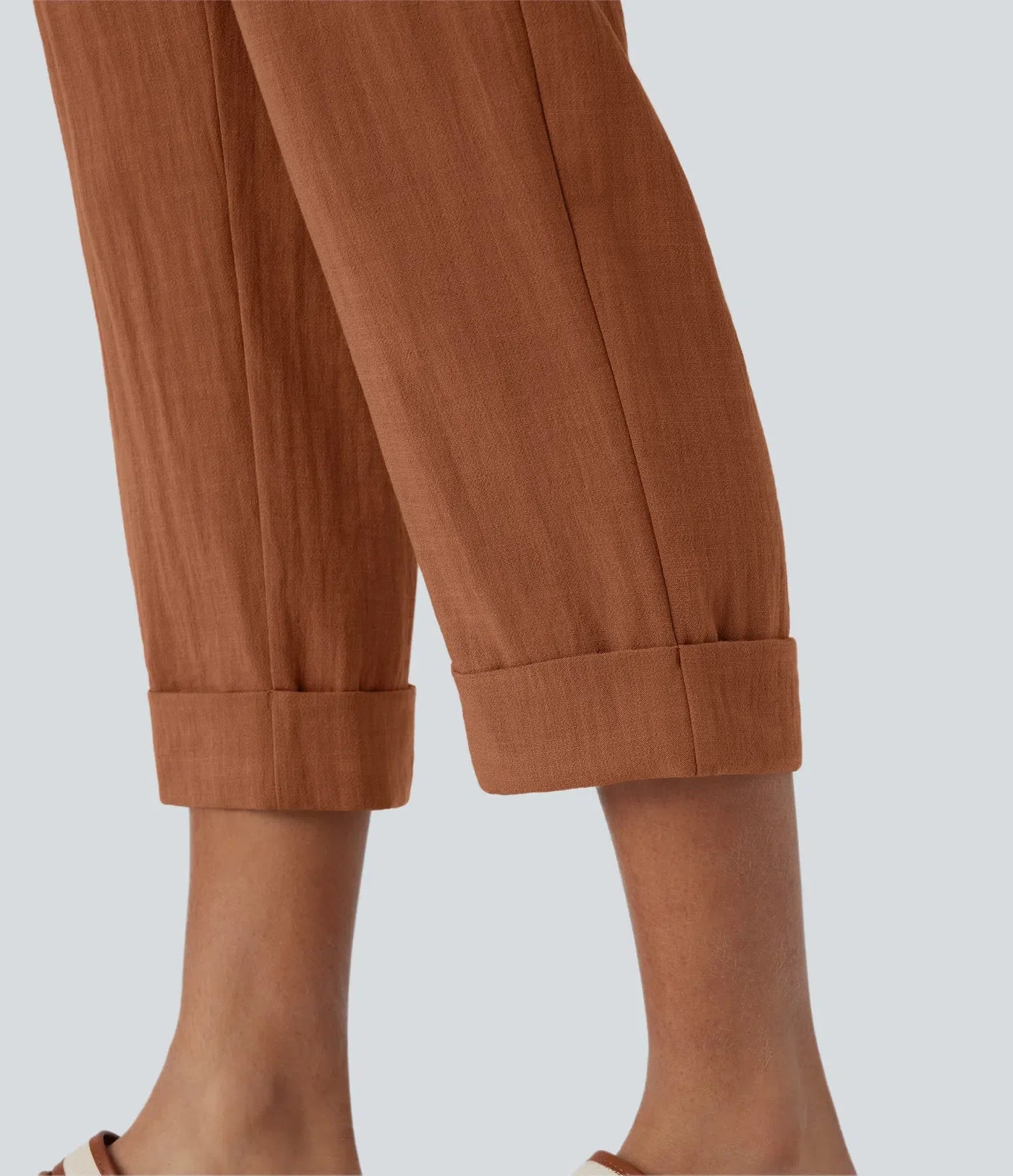 Joana | Pantalones Capri de alto en bolsillos y aspecto de lino