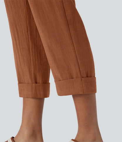 Joana | Pantalones Capri de alto en bolsillos y aspecto de lino
