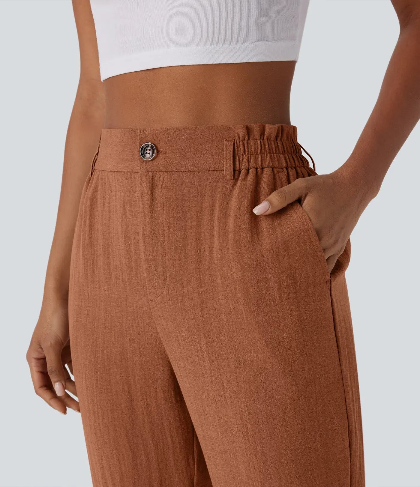 Joana | Pantalones Capri de alto en bolsillos y aspecto de lino