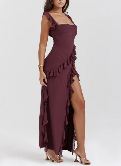 Vestido largo Amira – Ciruela oscuro