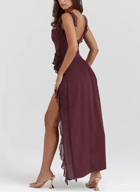Vestido largo Amira – Ciruela oscuro