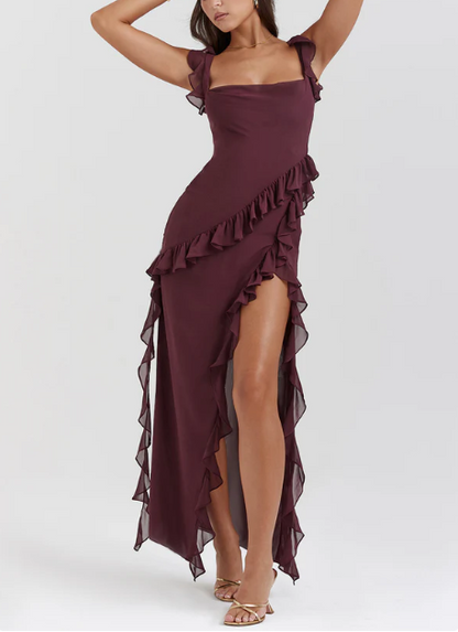 Vestido largo Amira – Ciruela oscuro