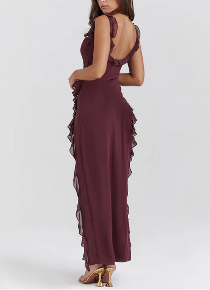 Vestido largo Amira – Ciruela oscuro