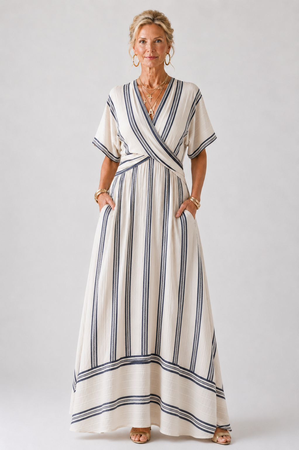 Carmen | Vestido Midi de manga corta con escote en V y cintura cruzada
