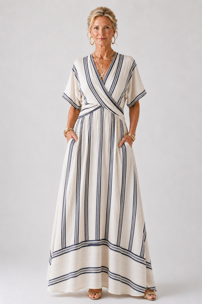 Carmen | Vestido Midi de manga corta con escote en V y cintura cruzada