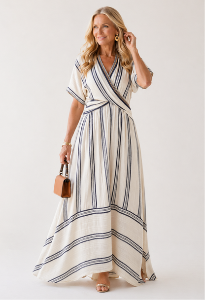 Carmen | Vestido Midi de manga corta con escote en V y cintura cruzada