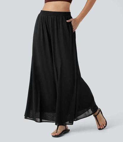 Jeniffer |  Pantalón- Falda Palazzo de Talle Alto con Bolsillos y Malla Fluida