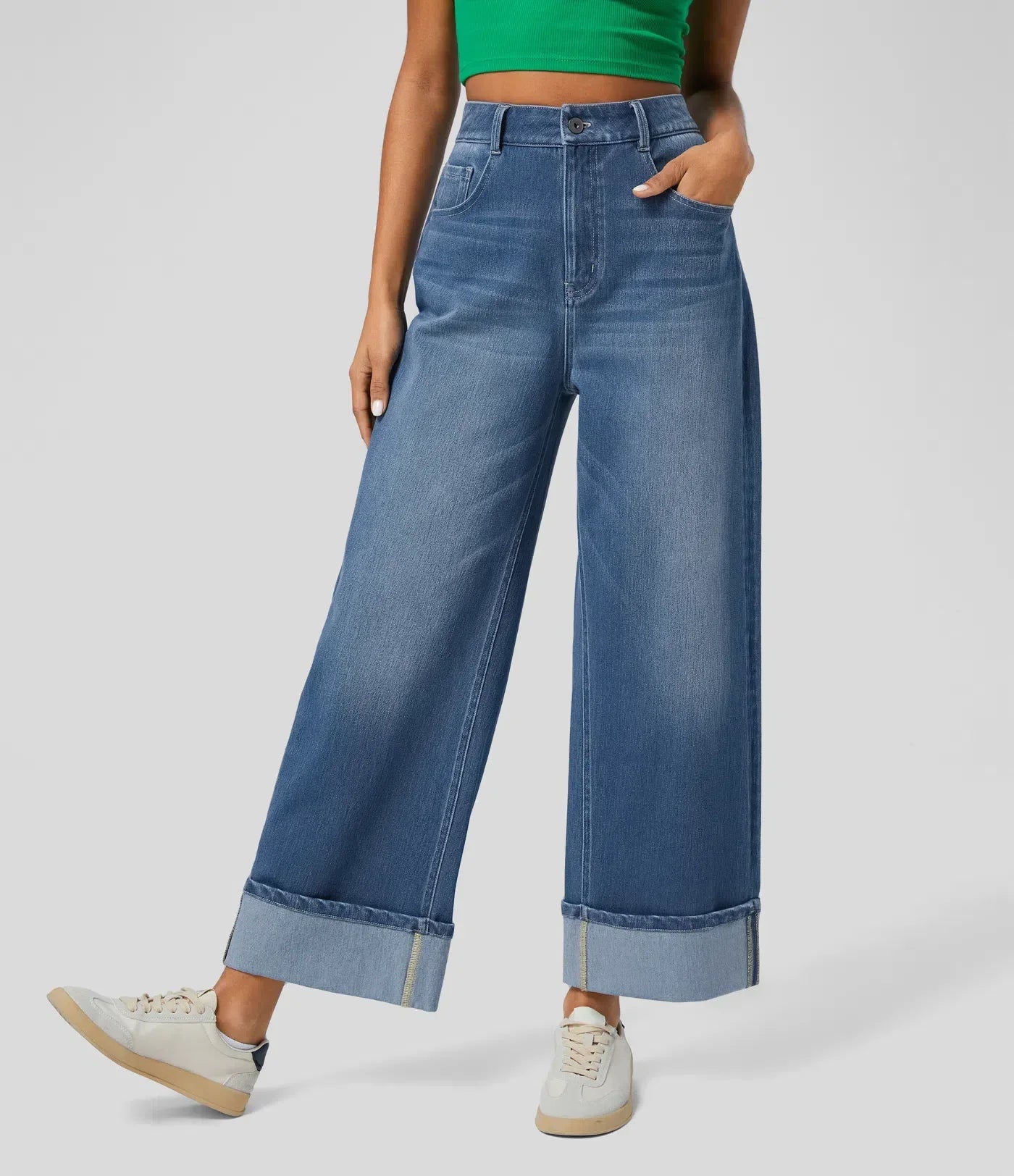 Melisa | Jeans de Cintura Alta con Corte Amplio y Dobladillo Enrollado