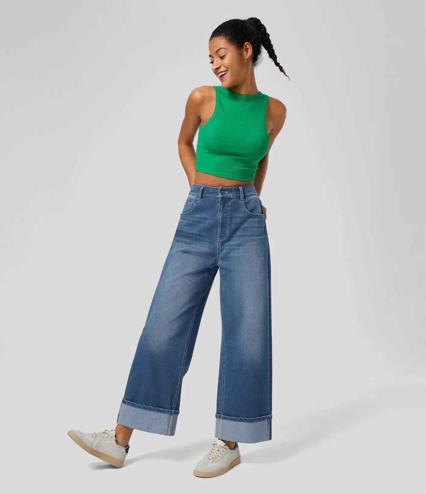 Melisa | Jeans de Cintura Alta con Corte Amplio y Dobladillo Enrollado