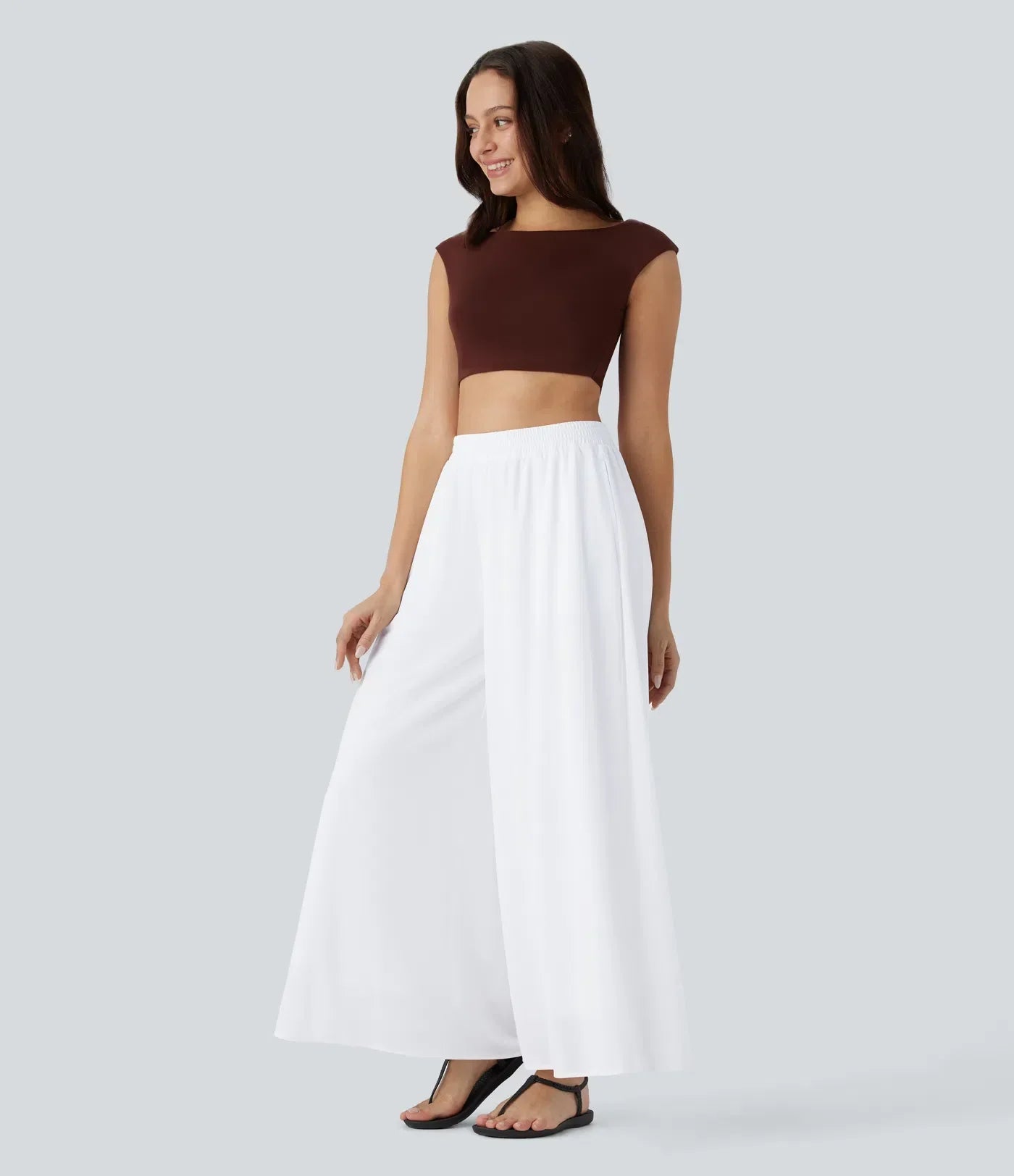 Jeniffer |  Pantalón- Falda Palazzo de Talle Alto con Bolsillos y Malla Fluida