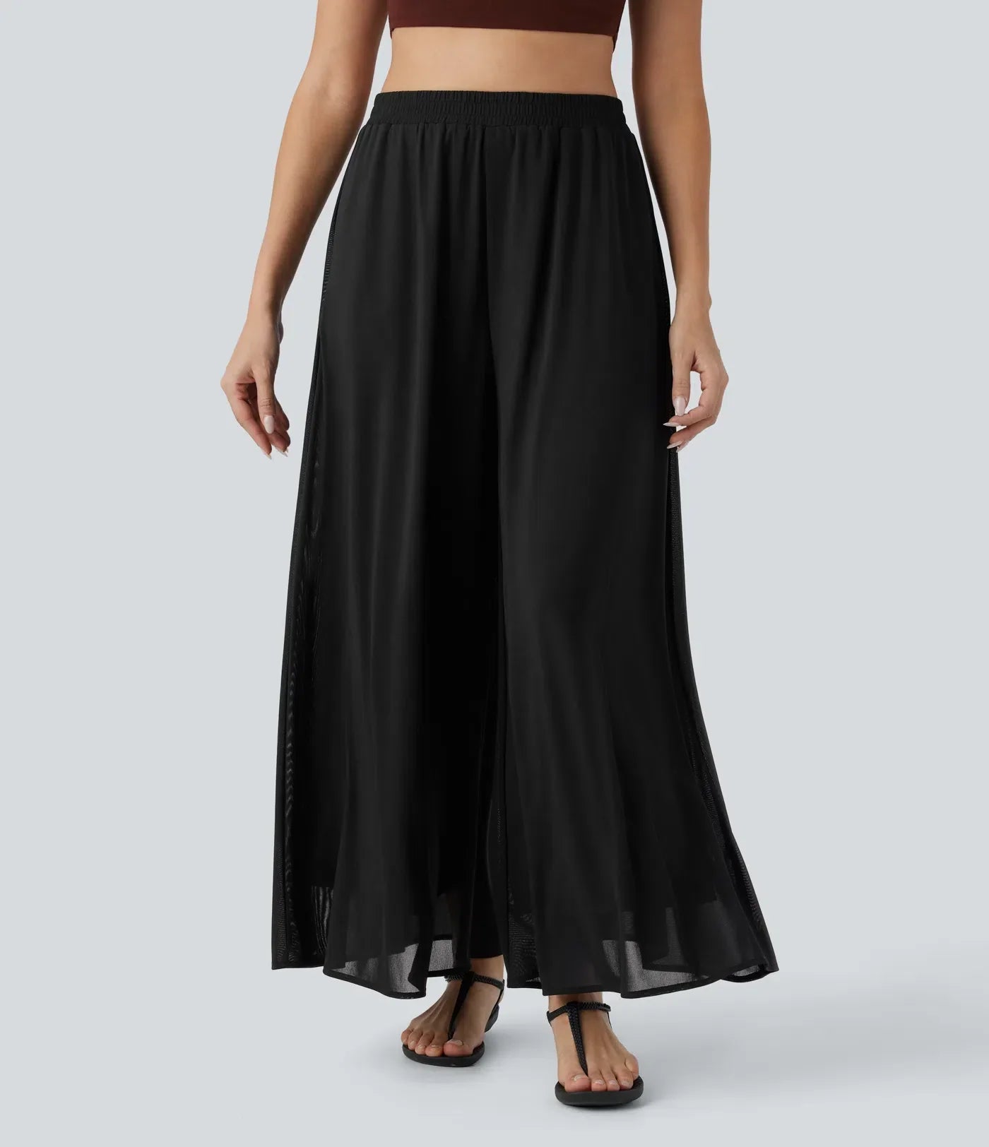 Jeniffer |  Pantalón- Falda Palazzo de Talle Alto con Bolsillos y Malla Fluida