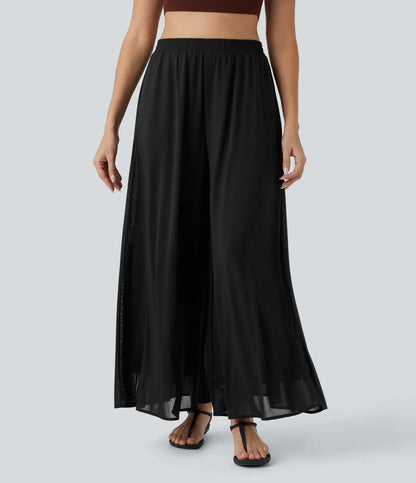 Jeniffer |  Pantalón- Falda Palazzo de Talle Alto con Bolsillos y Malla Fluida