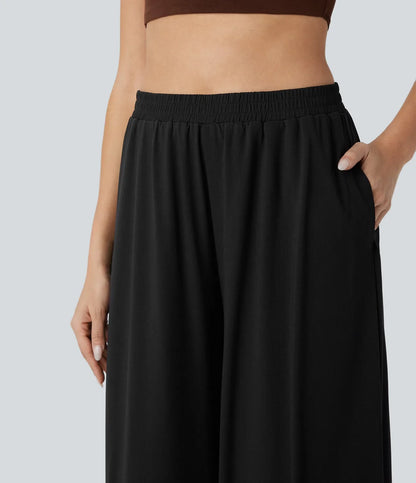 Jeniffer |  Pantalón- Falda Palazzo de Talle Alto con Bolsillos y Malla Fluida