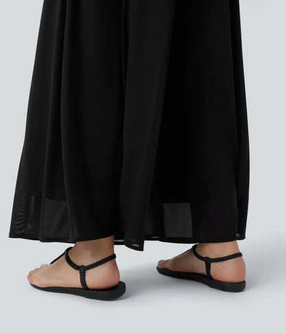 Jeniffer |  Pantalón- Falda Palazzo de Talle Alto con Bolsillos y Malla Fluida