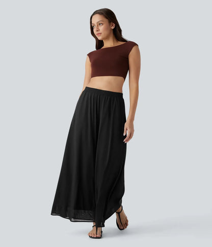 Jeniffer |  Pantalón- Falda Palazzo de Talle Alto con Bolsillos y Malla Fluida