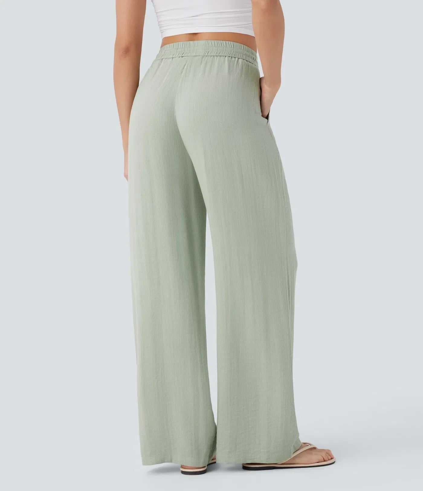Moderno | Pantalón Lino Cintura Alta con bolsillos