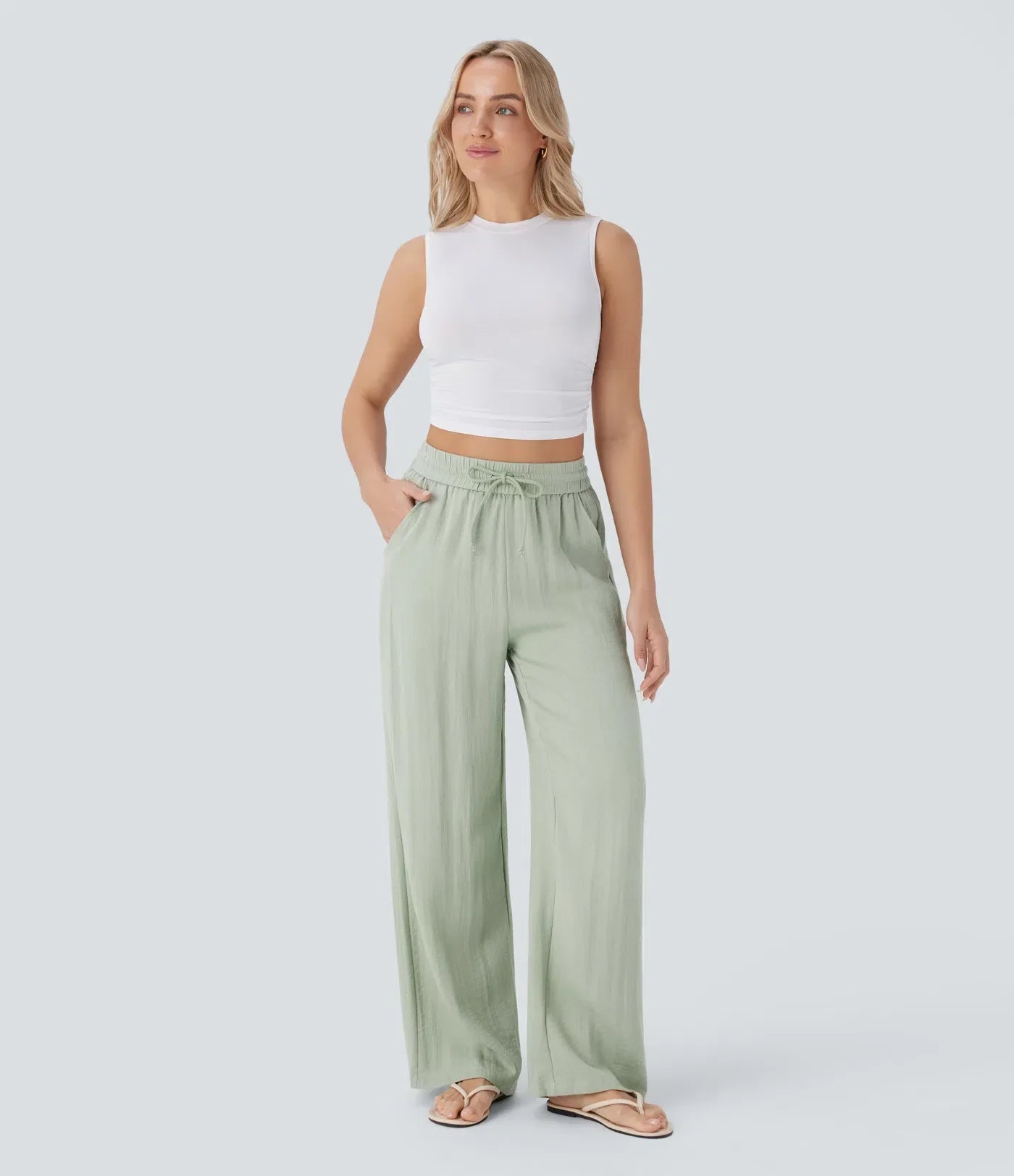 Moderno | Pantalón Lino Cintura Alta con bolsillos