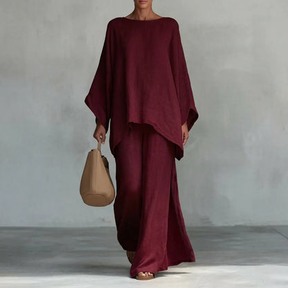 Cristina | Traje de dos piezas con mangas largas y pantalón de pierna ancha
