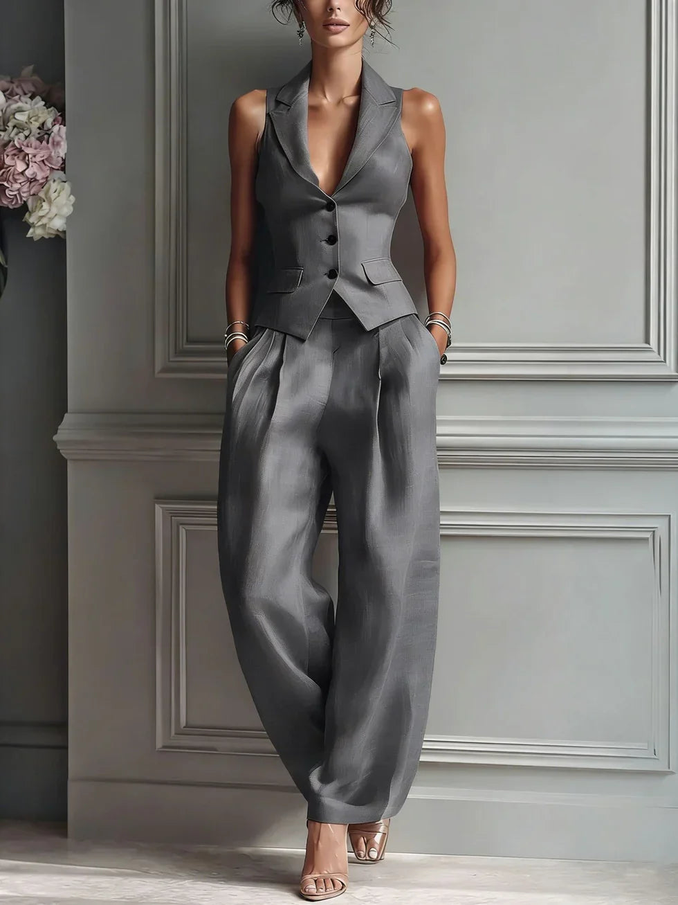 Mónica | Traje de dos piezas con cuello en V formal casual