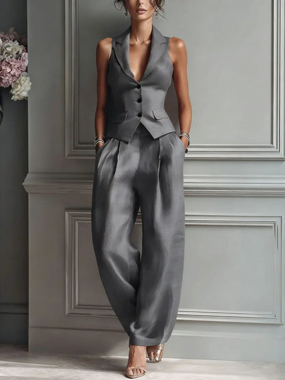 Mónica | Traje de dos piezas con cuello en V formal casual