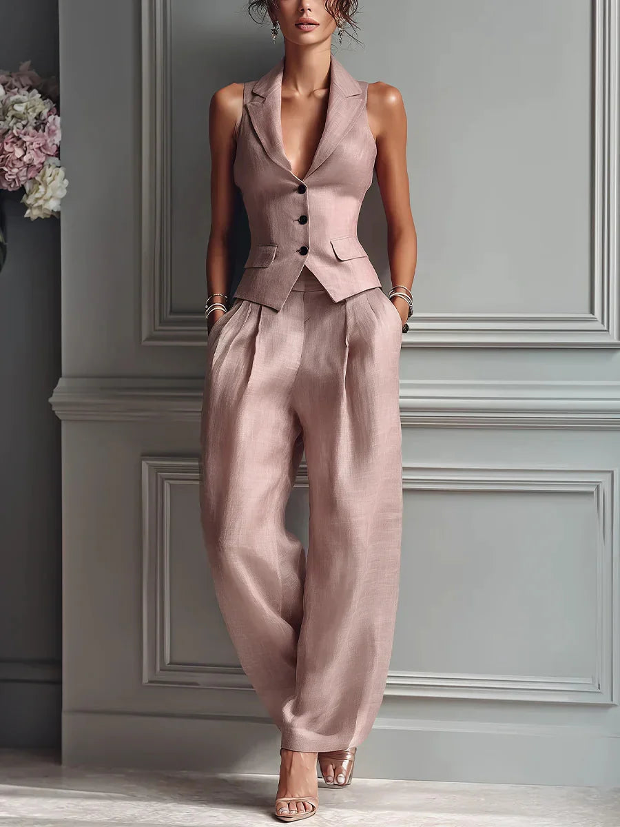Mónica | Traje de dos piezas con cuello en V formal casual