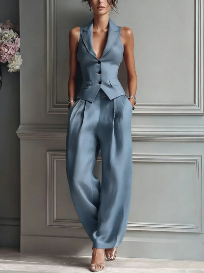 Mónica | Traje de dos piezas con cuello en V formal casual