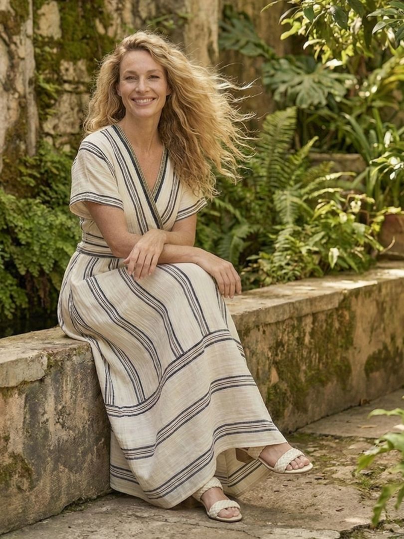Carmen | Vestido Midi de manga corta con escote en V y cintura cruzada