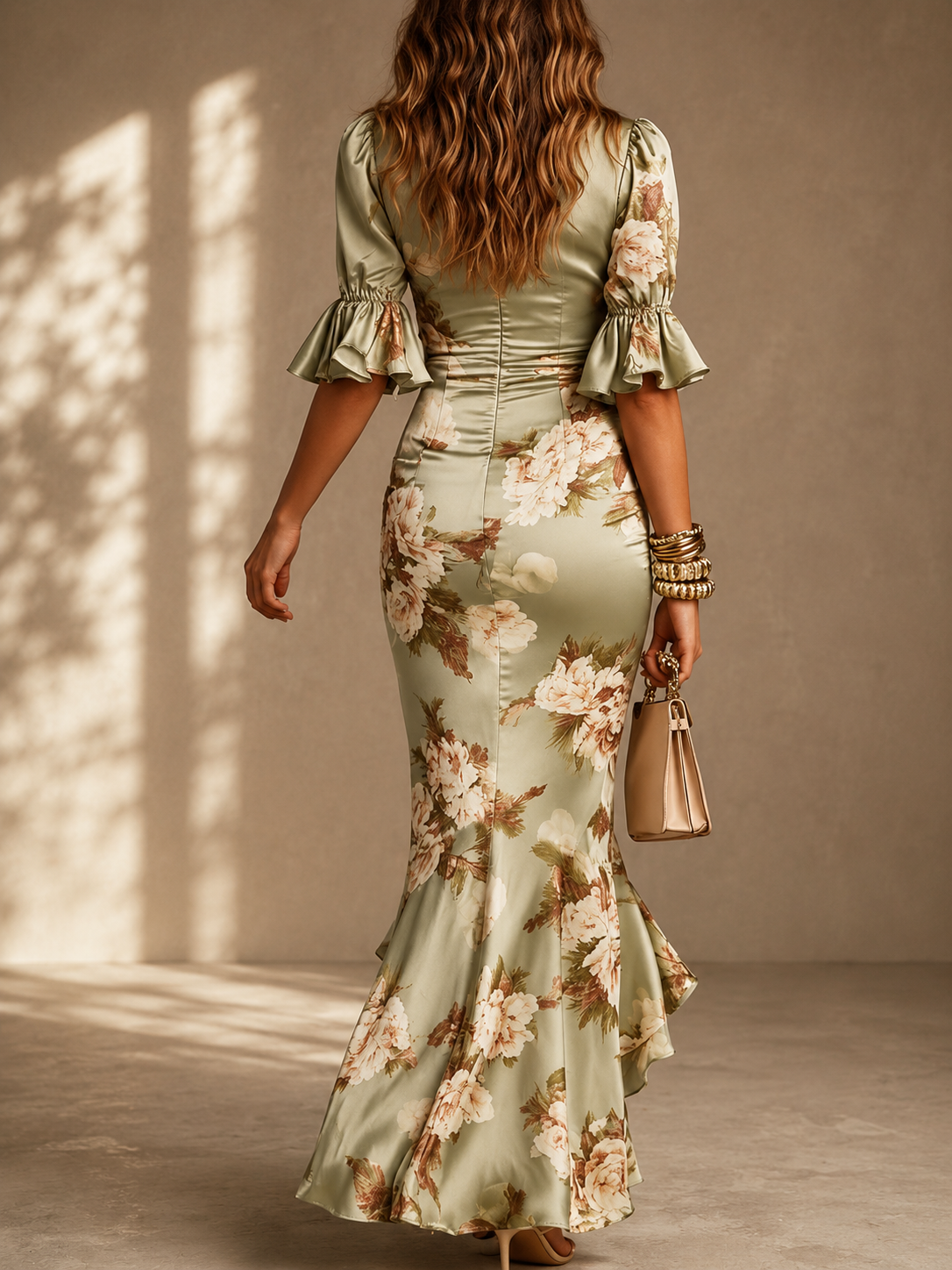 Anastasia | Vestido largo asimétrico de satén verde