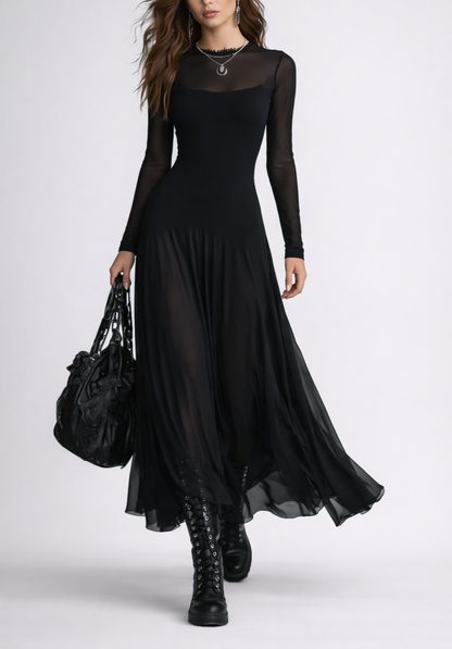 Vestido largo holgado de tul negro