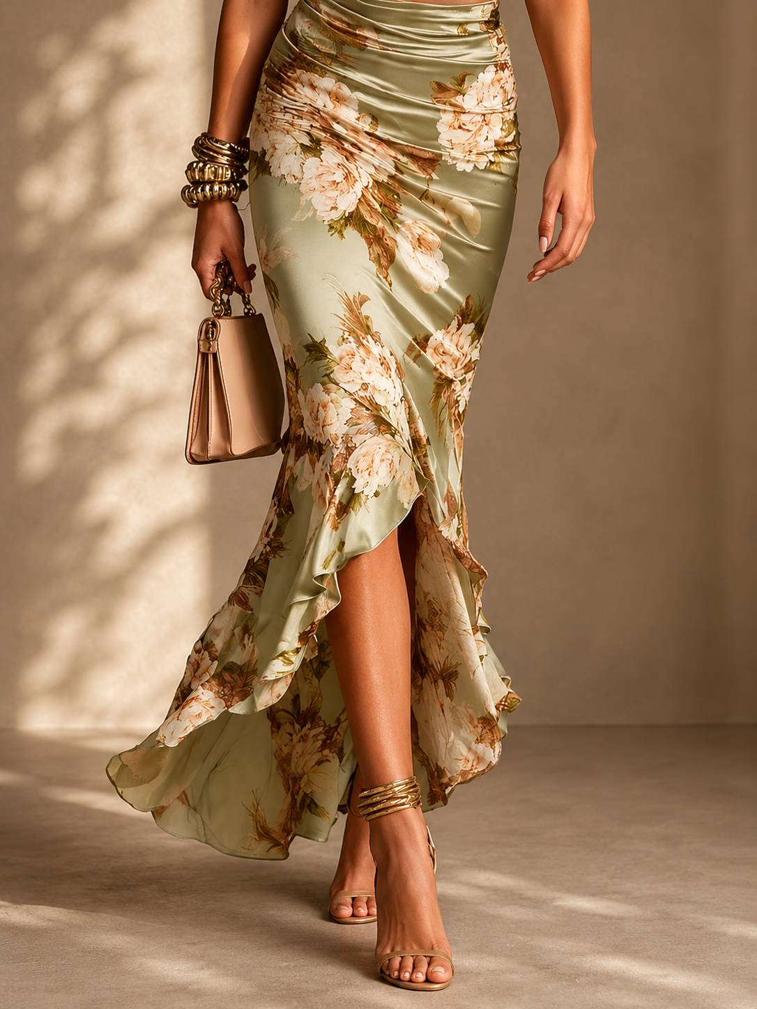 Anastasia | Vestido largo asimétrico de satén verde