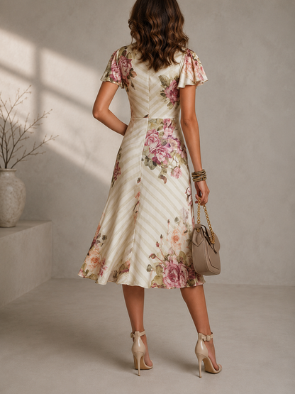 Alba | Elegante vestido midi retro de satén floral
